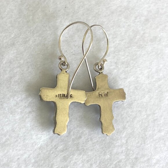 VTG Sterling Silver 925 RW Ronnie Willie Turquoise Petit Point Cross Earrings - Picture 9 of 16